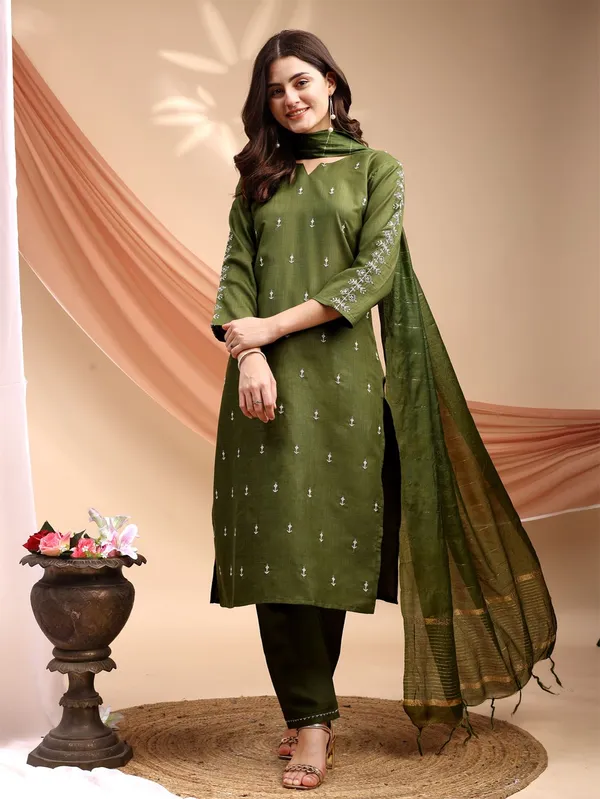 Green_&_Mehendi_Embroidered_Kurta,_Churidar_&_Dupatta_Set