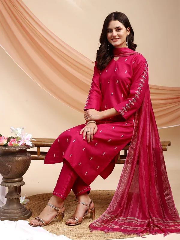 Pink_&_Rani_Embroidered_Kurta,_Churidar_&_Dupatta_Set