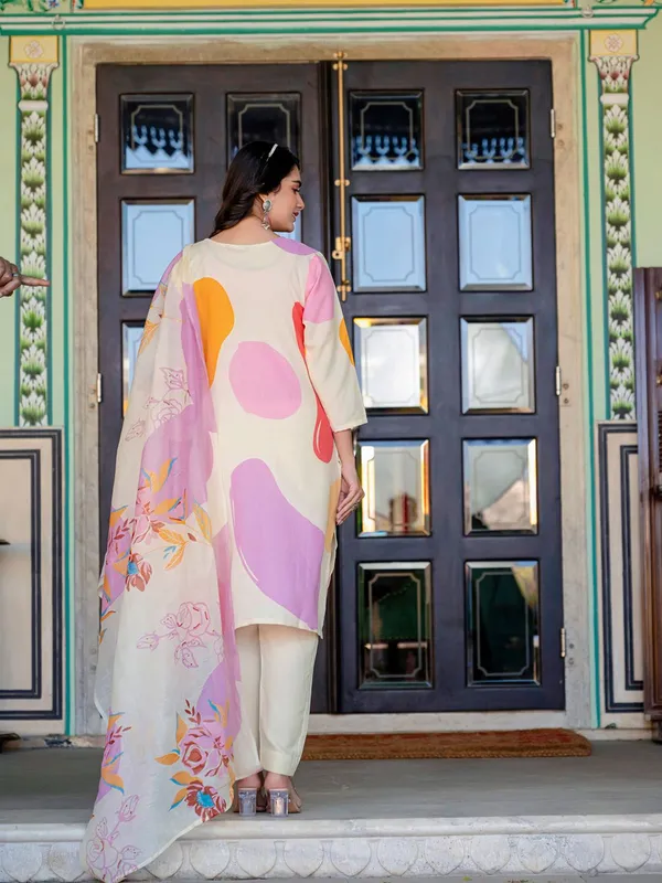 Yellow_&_Cream_Floral_Print_Kurta,_Trouser/Pant_&_Dupatta_Set