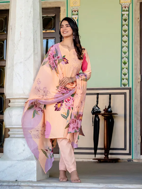 Orange_Floral_Print_Kurta,_Trouser/Pant_&_Dupatta_Set