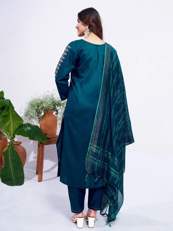 Blue_&_Morpich_Embroidered_Kurta,_Trouser/Pant_&_Dupatta_Set