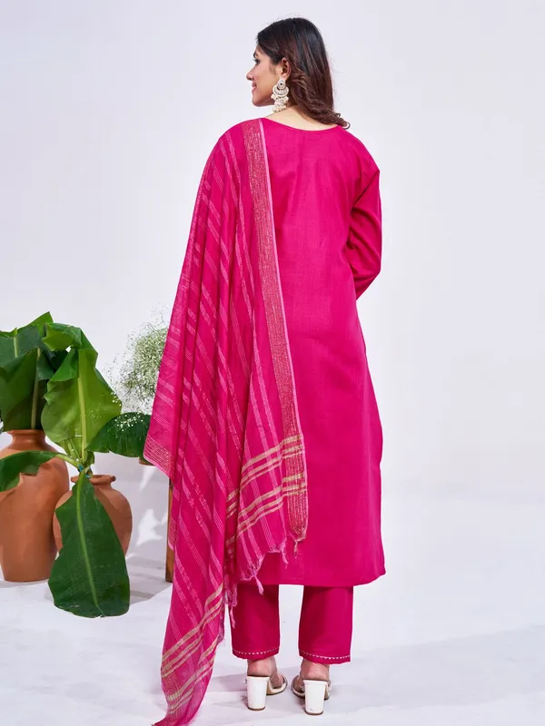 Pink_&_Rani_Embroidered_Kurta,_Trouser/Pant_&_Dupatta_Set
