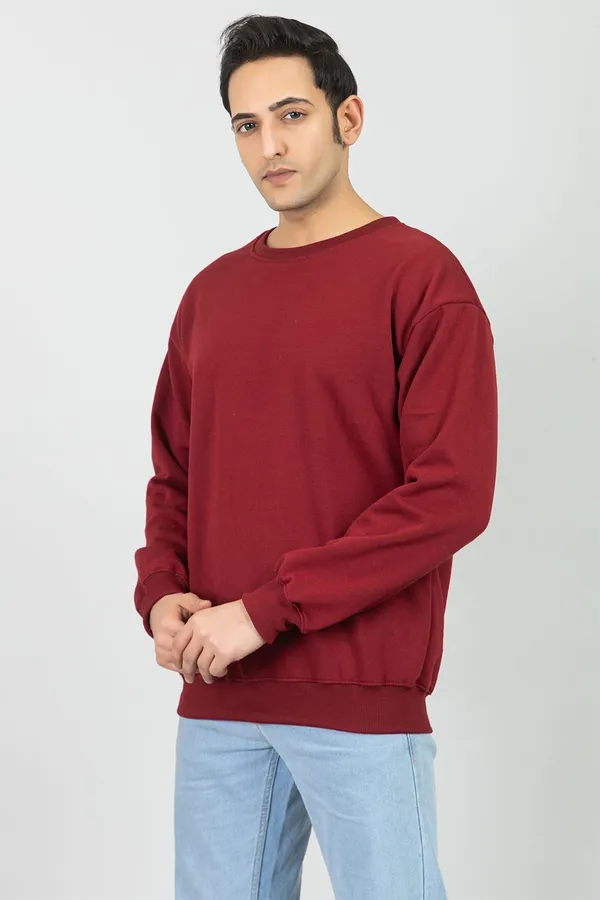 Maroon_Cotton_Blend_Solid_Comfort_Fit_SweatShirt_For_Men