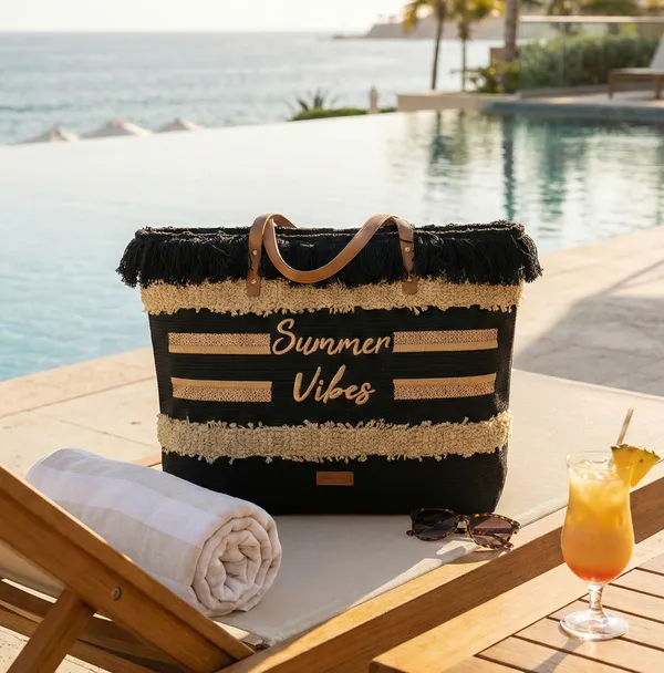 Black_"Summer_Vibes"_Woven_Straw_Tote_Bag_with_Fringe_&_Leather_Handles