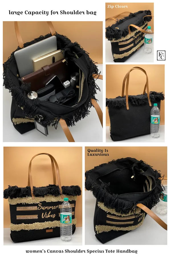 Black_"Summer_Vibes"_Woven_Straw_Tote_Bag_with_Fringe_&_Leather_Handles