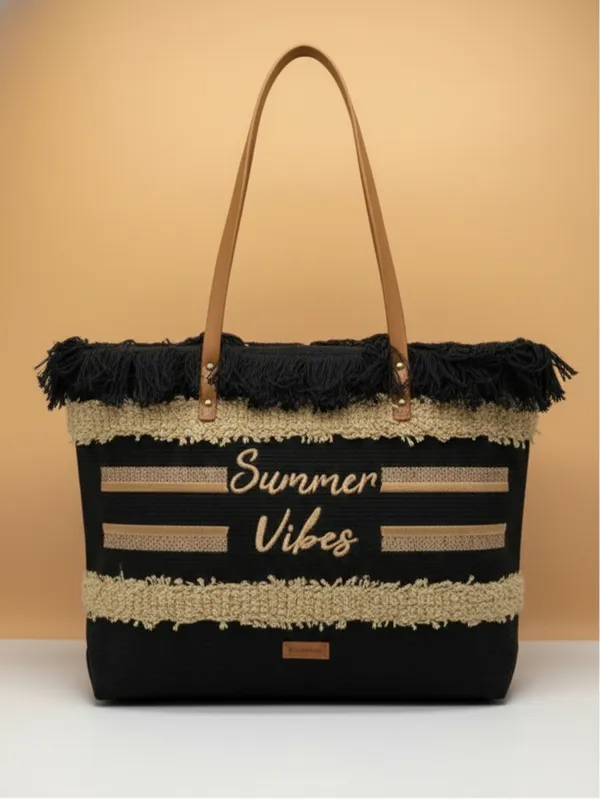 Black_"Summer_Vibes"_Woven_Straw_Tote_Bag_with_Fringe_&_Leather_Handles