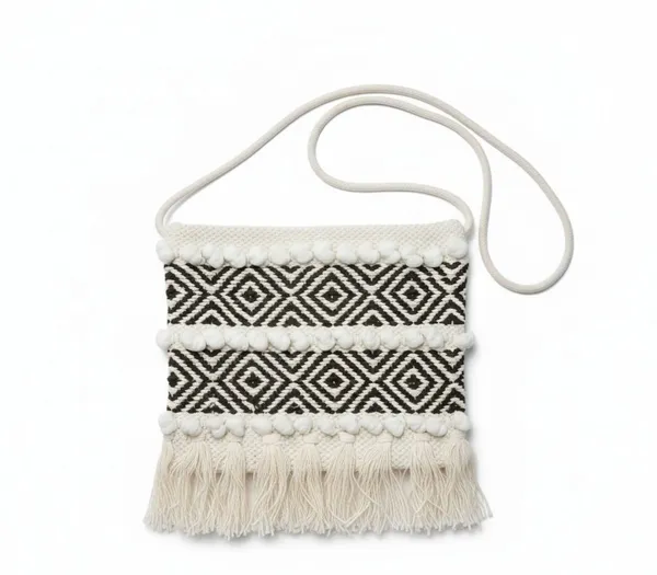 White_&_Black_Fabric_Zipper_Sling_Bag_For_Women