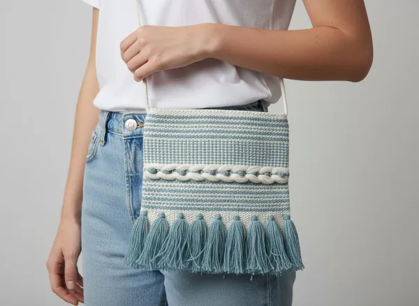 White_&_Black_Fabric_Zipper_Sling_Bag_For_Women