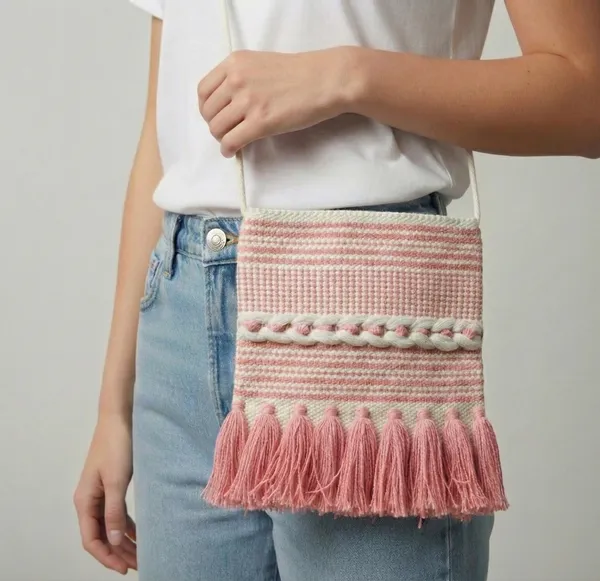 White_&_Pink_Fabric_Zipper_Sling_Bag_For_Girls
