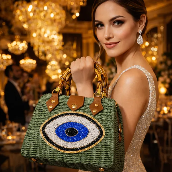 Woven_Green_Straw_Top_Handle_Bag_with_Beaded_Evil_Eye_&_Bamboo_Handles