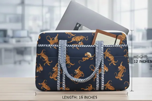 Navy_Blue_Cotton_Quilted_Zipper_Hand-Held_Laptop_Bag_For_Women