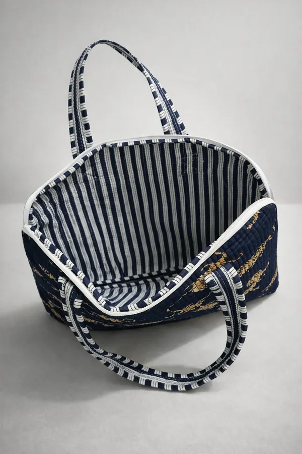 Navy_Blue_Cotton_Quilted_Zipper_Hand-Held_Laptop_Bag_For_Women