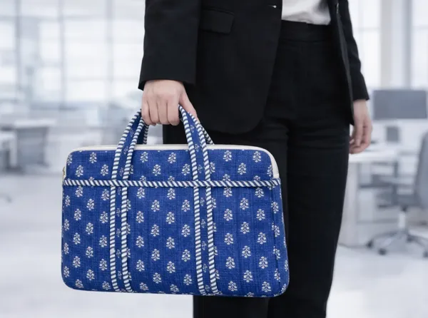 Blue_Cotton_Quilted_Zipper_Hand-Held_Laptop_Bag_For_Women