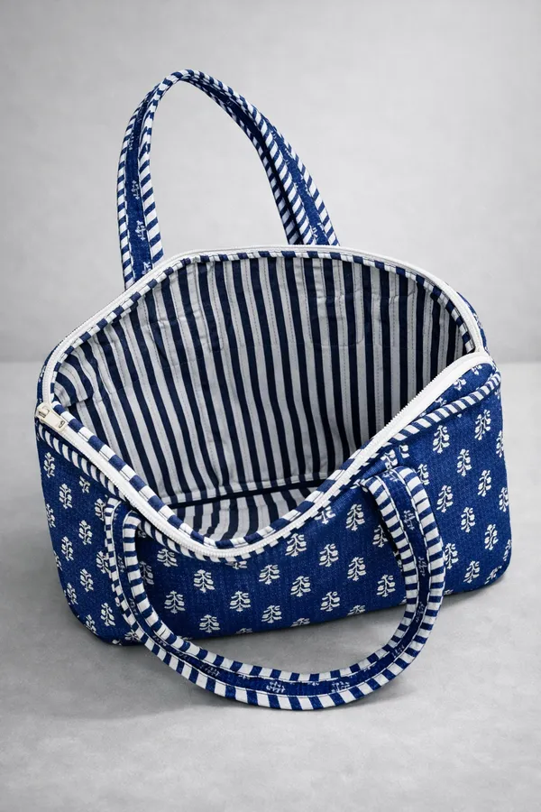 Blue_Cotton_Quilted_Zipper_Hand-Held_Laptop_Bag_For_Women
