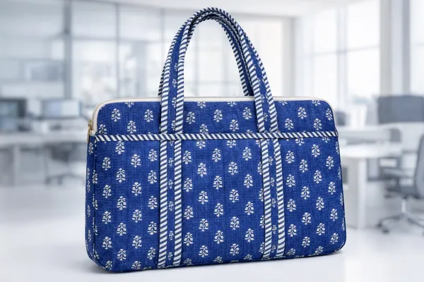 Blue_Cotton_Quilted_Zipper_Hand-Held_Laptop_Bag_For_Women