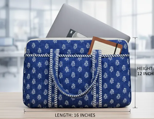Blue_Cotton_Quilted_Zipper_Hand-Held_Laptop_Bag_For_Women