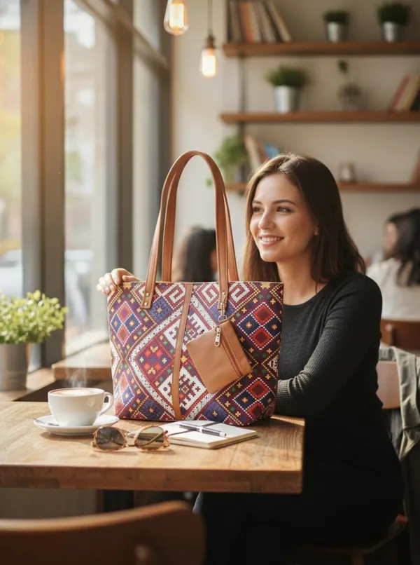Brown_Silk_Zipper_Shoulder_Bag_For_Women