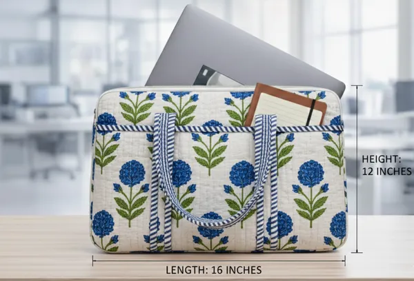 White_flower_Quilted_Zipper_Hand-Held_Laptop_Bag_For_Women