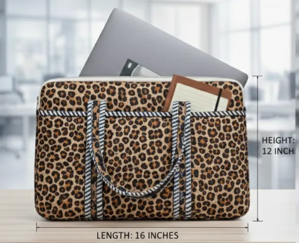 Zebra_Cotton_Quilted_Zipper_Hand-Held_Laptop_Bag_For_Women