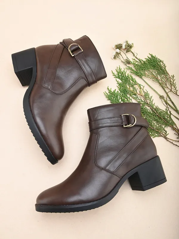 Brown_Genuine_Leather_Buckled_Ankle_Length_Boots_For_Women
