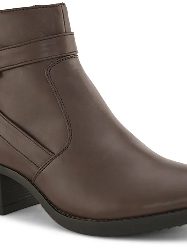 Brown_Genuine_Leather_Buckled_Ankle_Length_Boots_For_Women