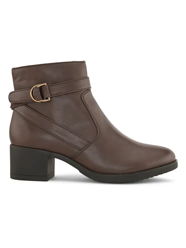 Brown_Genuine_Leather_Buckled_Ankle_Length_Boots_For_Women