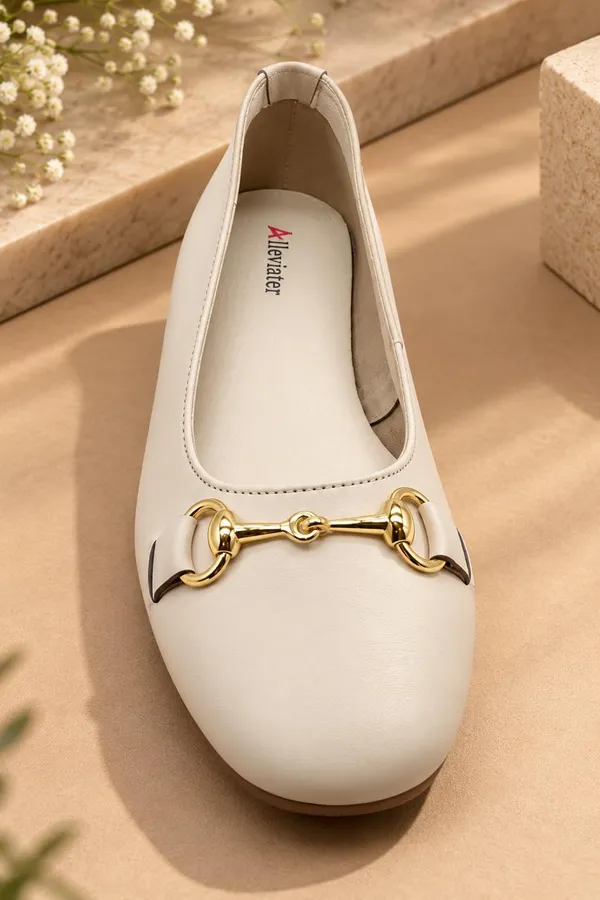 Alleviater_Women’s_Cream_Ballet_Flats_with_Golden_Horsebit_Buckle_–_Elegant_Slip-On_Flats_for_Women
