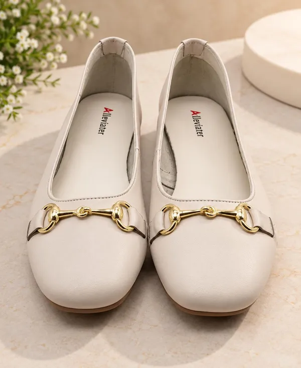 Alleviater_Women’s_Cream_Ballet_Flats_with_Golden_Horsebit_Buckle_–_Elegant_Slip-On_Flats_for_Women