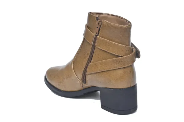 Beige_Synthetic_Leather_Buckled_Ankle_Length_Boots_For_Women