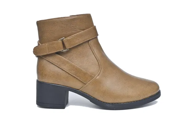 Beige_Synthetic_Leather_Buckled_Ankle_Length_Boots_For_Women