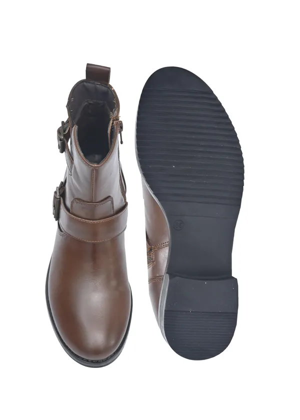 Brown_Genuine_Leather_Buckled_Ankle_Length_Boots_For_Women