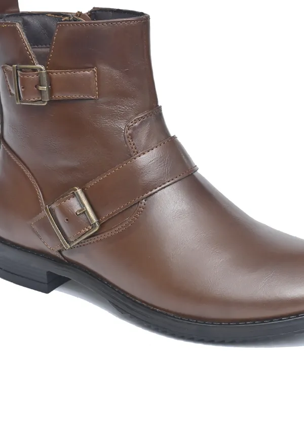 Brown_Genuine_Leather_Buckled_Ankle_Length_Boots_For_Women