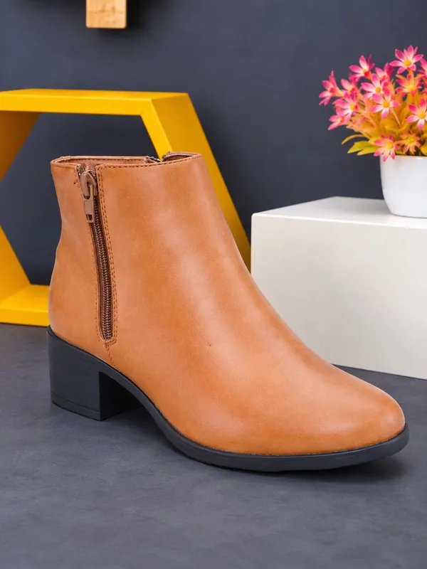 Beige_Synthetic_Leather_Ankle_Length_Boots_For_Women