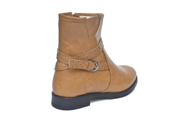 Tan_Synthetic_Leather_Buckled_Ankle_Length_Boots_For_Women