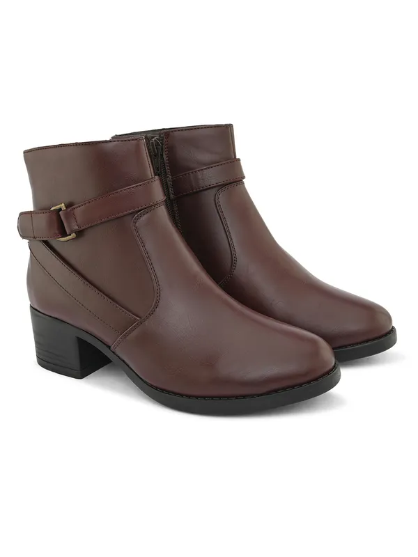 Tan_Genuine_Leather_Buckled_Ankle_Length_Boots_For_Women