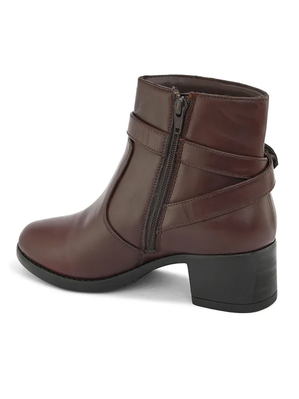 Tan_Genuine_Leather_Buckled_Ankle_Length_Boots_For_Women