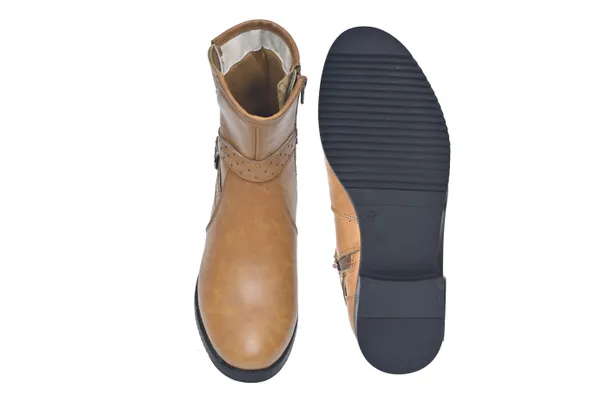 Tan_Synthetic_Leather_Buckled_Ankle_Length_Boots_For_Women