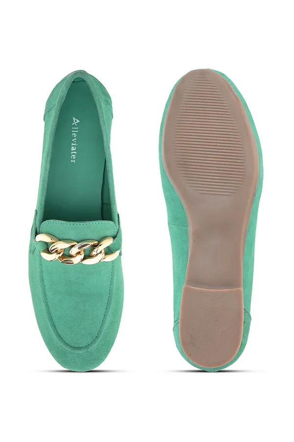 Women?_Mint_Green_Suede_Chain-Detail_Loafers