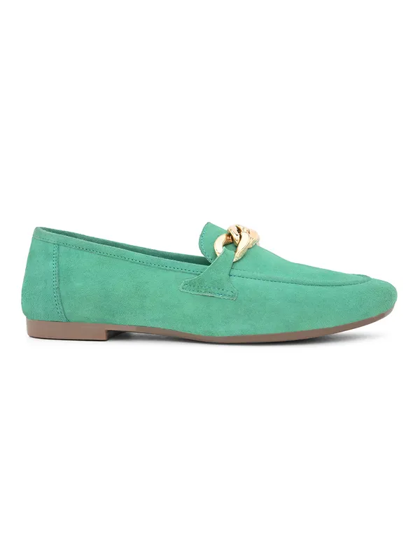 Women?_Mint_Green_Suede_Chain-Detail_Loafers