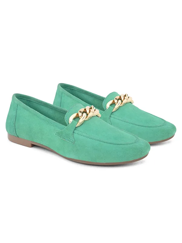 Women?_Mint_Green_Suede_Chain-Detail_Loafers