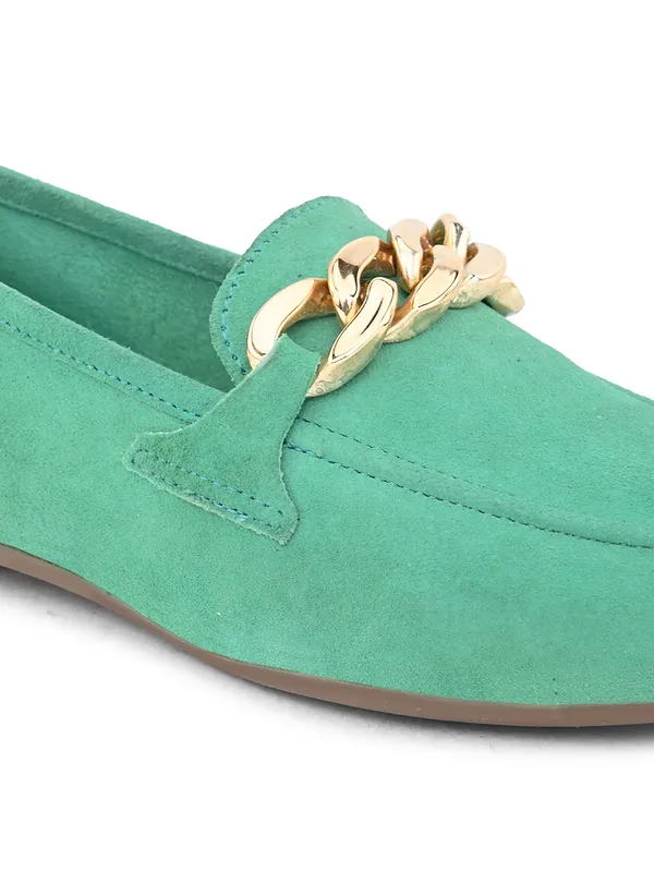 Women?_Mint_Green_Suede_Chain-Detail_Loafers