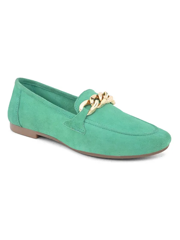 Women?_Mint_Green_Suede_Chain-Detail_Loafers