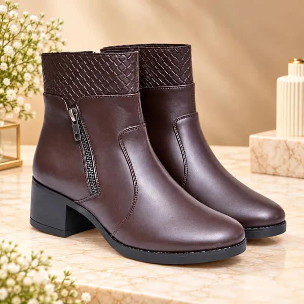 Brown_Synthetic_Leather_Casual_Boots_For_Women