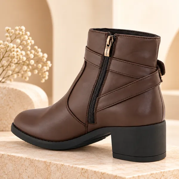 Alleviater_Women’s_Brown_Buckle_Strap_Block_Heel_Ankle_Boots