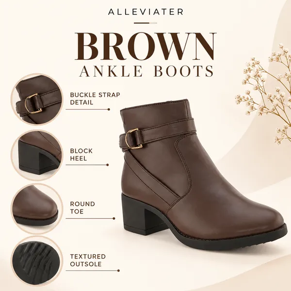 Alleviater_Women’s_Brown_Buckle_Strap_Block_Heel_Ankle_Boots