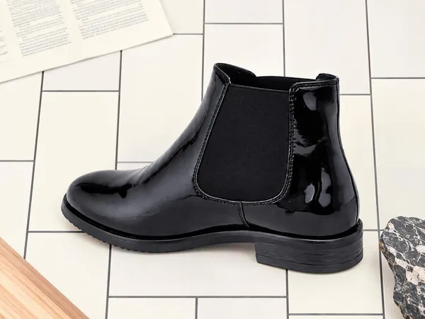 Alleviater_Women’s_Glossy_Black_Chelsea_Ankle_Boots_|_Classic_Slip-On_Fashion_Boots