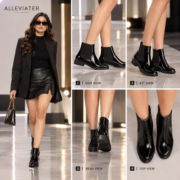 Alleviater_Women’s_Glossy_Black_Chelsea_Ankle_Boots_|_Classic_Slip-On_Fashion_Boots