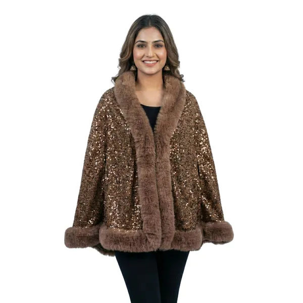 Glamorous_Bronze_Sequin_&_Brown_Faux_Fur_Cape_|_Festive_Party_Poncho_for_Women