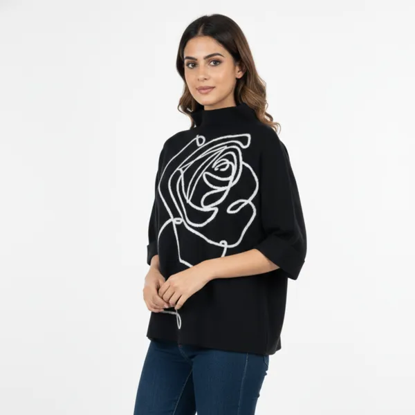 Black_Korean_Knitting_Premium_&_Elegant_Top_For_Women