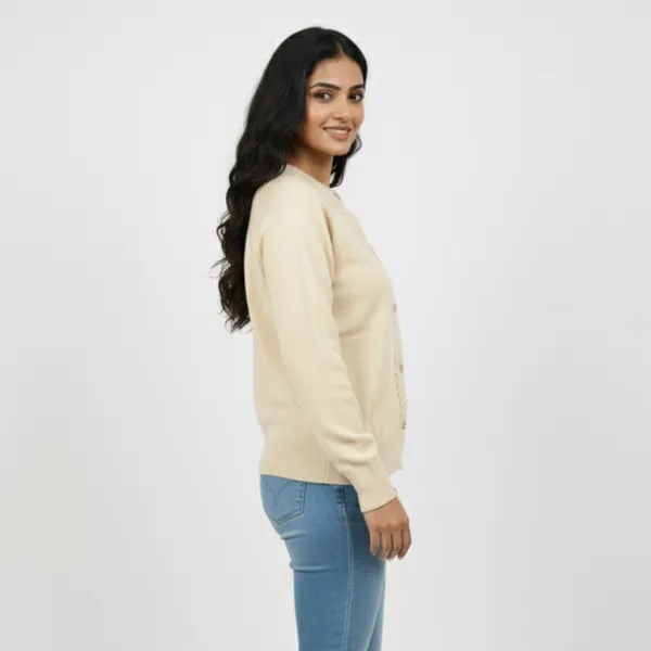 Cream_Korean_Knitting_Premium_&_Elegant_Cardigan_For_Women